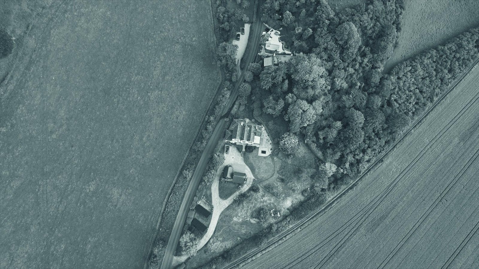 Aerial view of UK farmland and fields