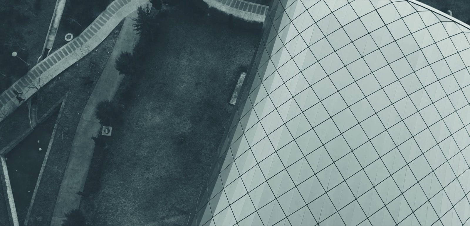 Drone view of a striking rooftop structure in Halifax, England