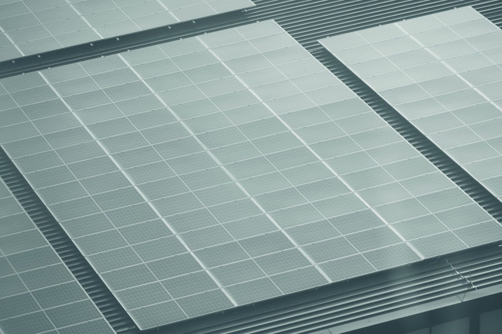 Aerial view of rooftop solar panels