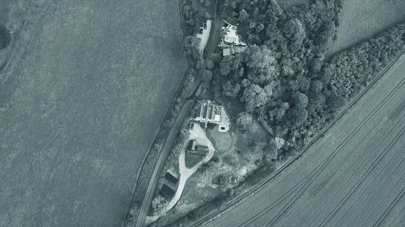 Aerial view of UK farmland and fields