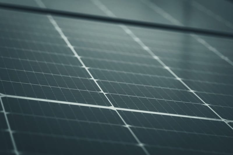 Rows of solar panels viewed from above